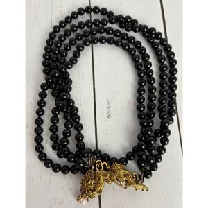 Sterling Gold Vermeil Year of the Dragon Brooch Pearl Ruby & Onyx Necklace P225